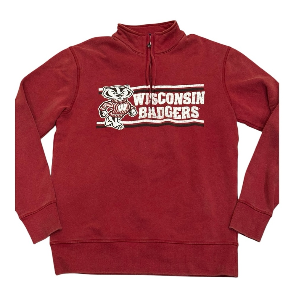Retro Wisconsin Badgers Red Quarter Zip Sweatshirt Relax Fit S Collegiate Bucky